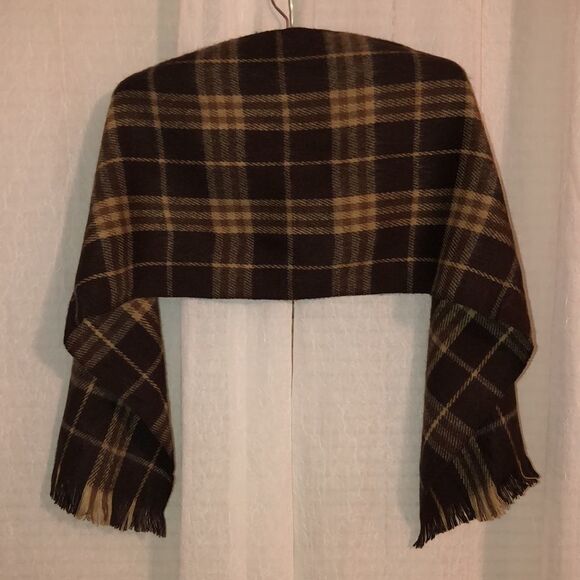 Brown Cream Plaid Acrylic Unisex Scarf - Picture 2 of 5